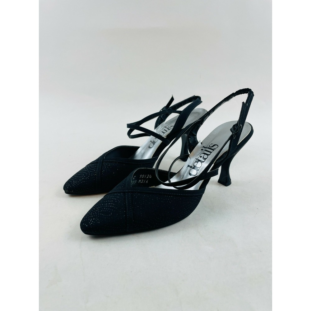 Details Pointed Toe heels Women's Size 7 Black Glitter Shimmer Buckle Closure